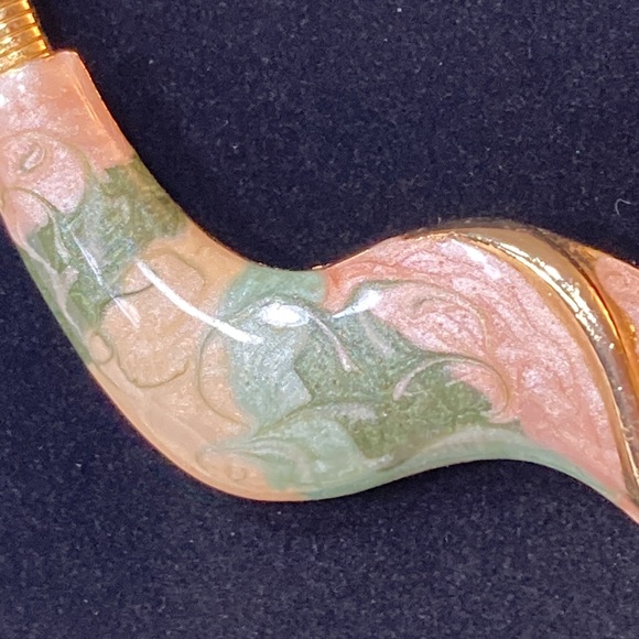 Gold Tone Snake Chain & Enamel Vintage Choker Green Light Pink - Picture 4 of 13